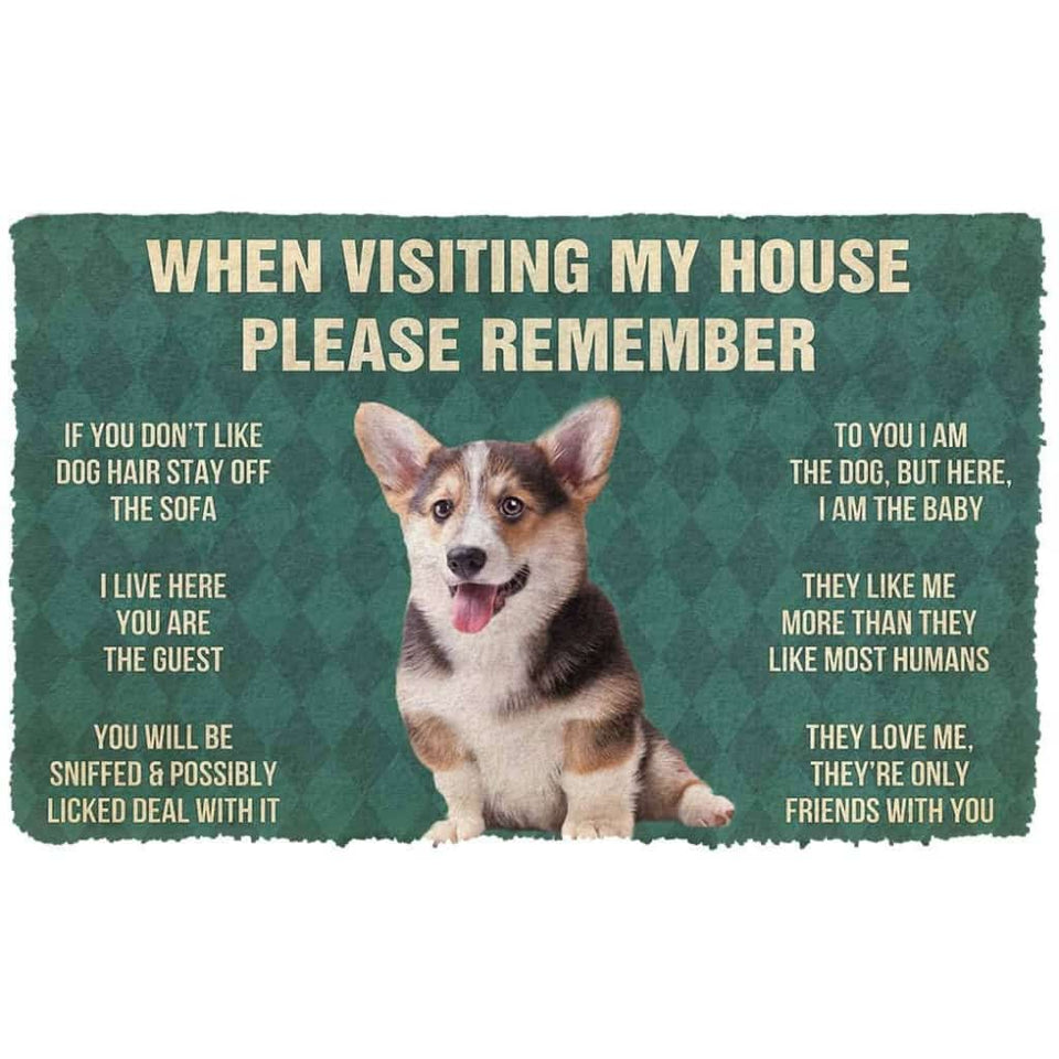 Dog Doormat 3D Please Remember Pembroke Welsh Corgi Puppy Dogs House Rules Custom Doormat