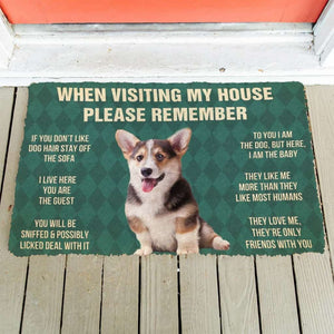 Dog Doormat 3D Please Remember Pembroke Welsh Corgi Puppy Dogs House Rules Custom Doormat