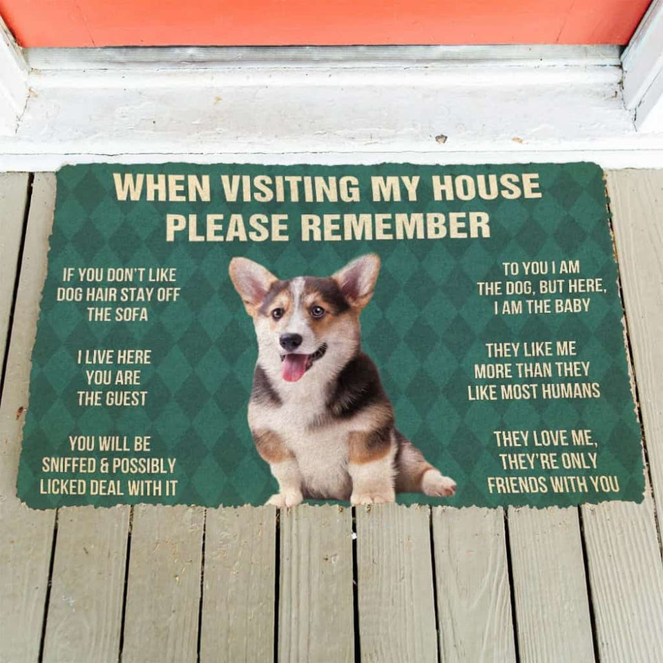 Dog Doormat 3D Please Remember Pembroke Welsh Corgi Puppy Dogs House Rules Custom Doormat