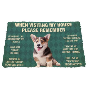 Dog Doormat 3D Please Remember Pembroke Welsh Corgi Puppy Dogs House Rules Custom Doormat