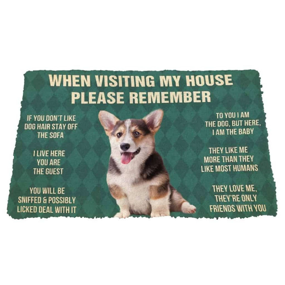 Dog Doormat 3D Please Remember Pembroke Welsh Corgi Puppy Dogs House Rules Custom Doormat