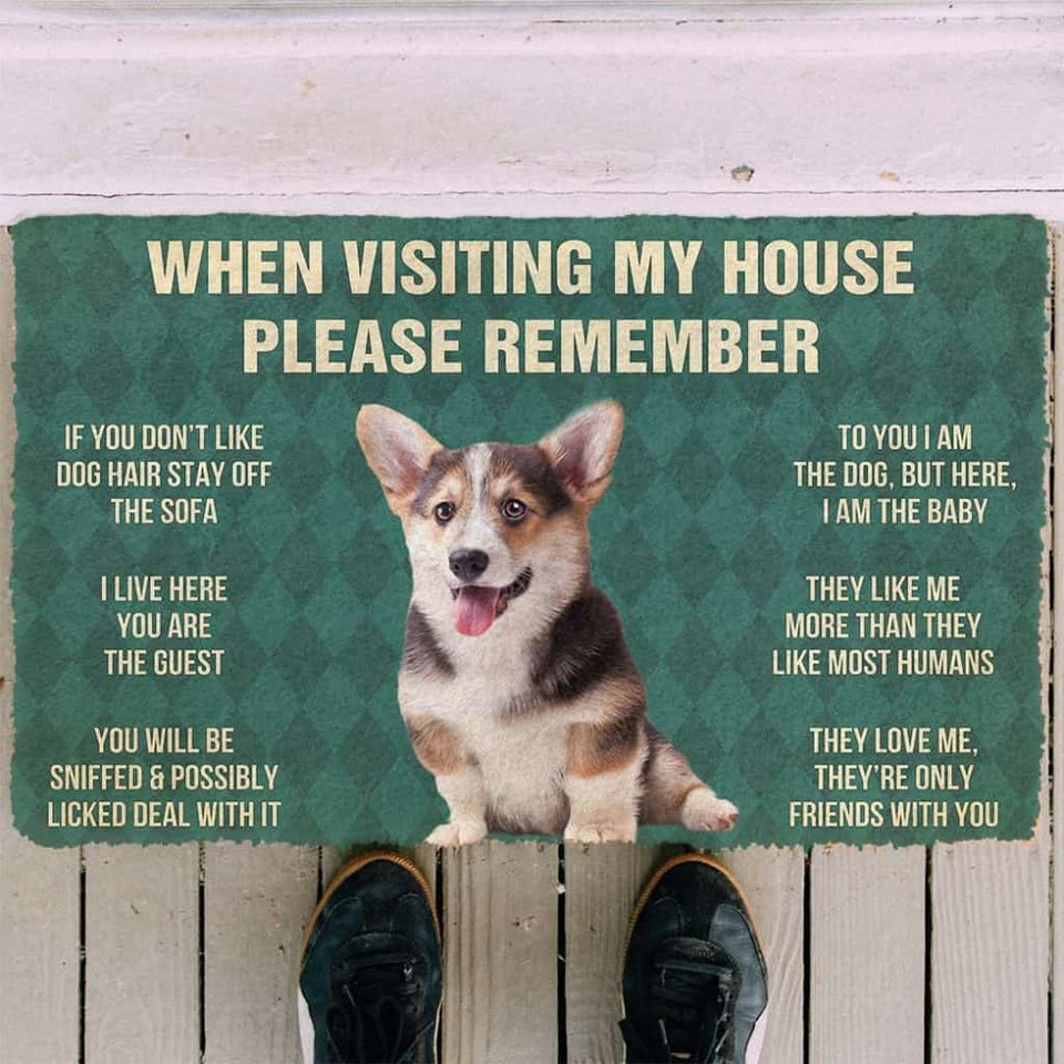Dog Doormat 3D Please Remember Pembroke Welsh Corgi Puppy Dogs House Rules Custom Doormat