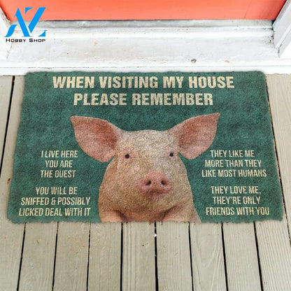 Dog Doormat 3D Please Remember Pigs House Rule Custom Doormat