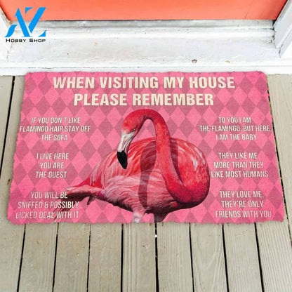 Dog Doormat 3D Please Remember Pink Flamingo's House Rules Doormat