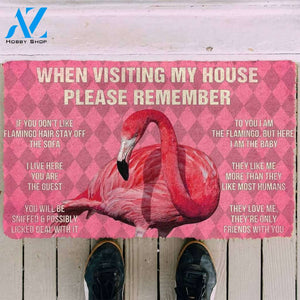 Dog Doormat 3D Please Remember Pink Flamingo's House Rules Doormat