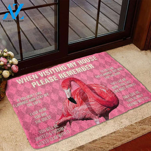 Dog Doormat 3D Please Remember Pink Flamingo's House Rules Doormat