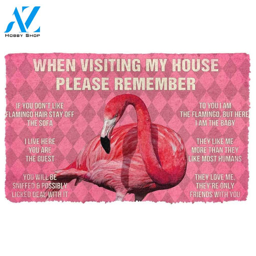 Dog Doormat 3D Please Remember Pink Flamingo's House Rules Doormat