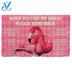 Dog Doormat 3D Please Remember Pink Flamingo's House Rules Doormat