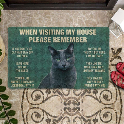 Dog Doormat 3D Please Remember Russian Blue Cat House Rules Custom Doormat