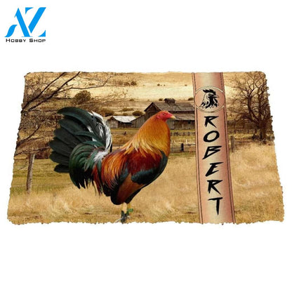 Dog Doormat 3D Rooster Ranch Grass Custom Name Doormat