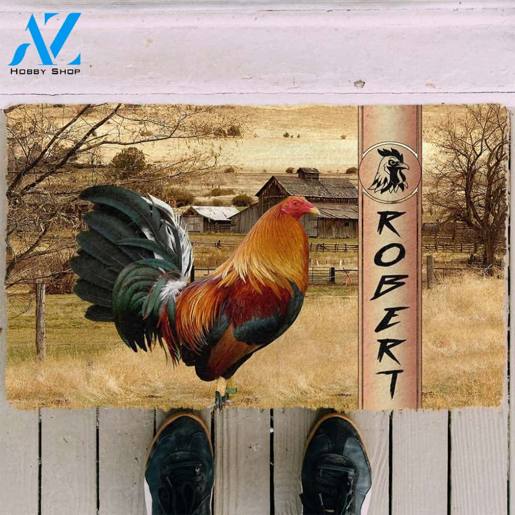 Dog Doormat 3D Rooster Ranch Grass Custom Name Doormat