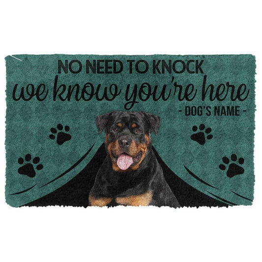 Dog Doormat 3D Rottweiler We Know Youre Here Custom Name Doormat