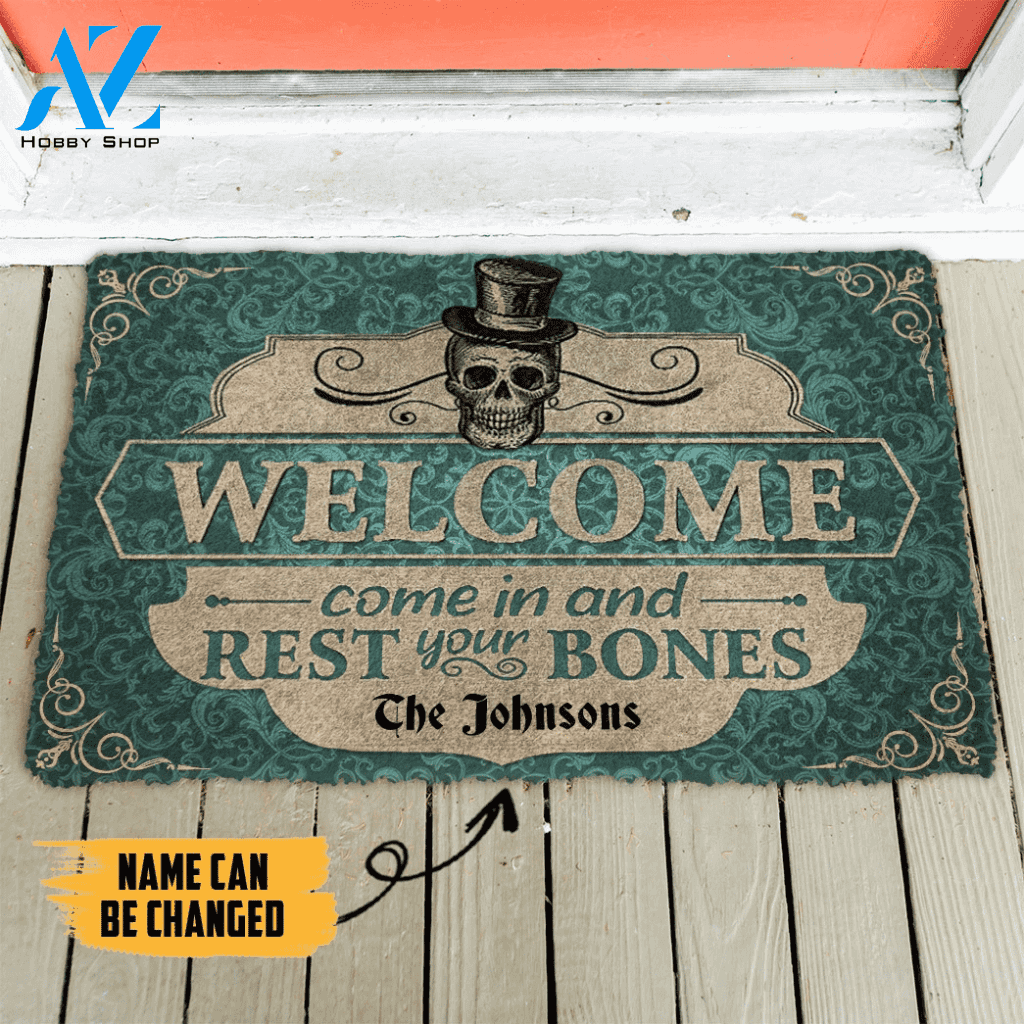 Dog Doormat 3D Skeleton Welcome Come In Halloween Custom Name Doormat