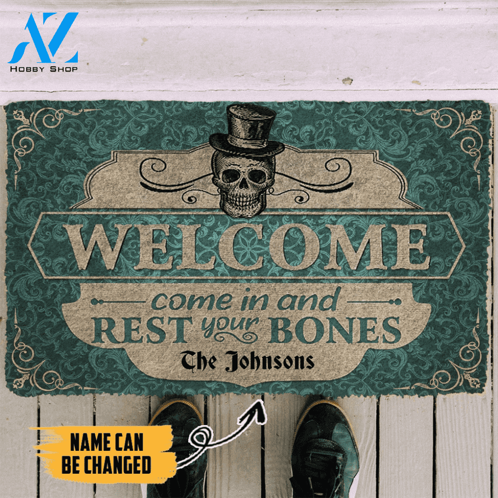 Dog Doormat 3D Skeleton Welcome Come In Halloween Custom Name Doormat