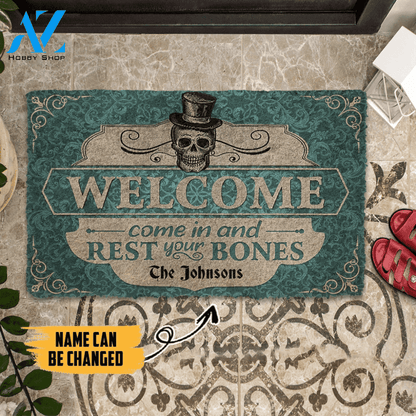 Dog Doormat 3D Skeleton Welcome Come In Halloween Custom Name Doormat