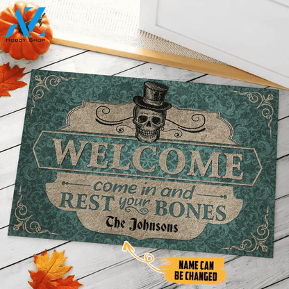 Dog Doormat 3D Skeleton Welcome Come In Halloween Custom Name Doormat