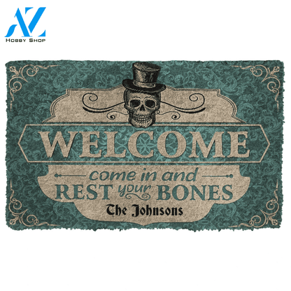 Dog Doormat 3D Skeleton Welcome Come In Halloween Custom Name Doormat