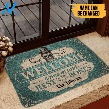 Dog Doormat 3D Skeleton Welcome Come In Halloween Custom Name Doormat