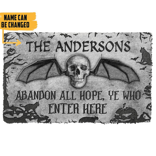 Dog Doormat 3D Skull Skeleton Goth Family Halloween Custom Name Doormat