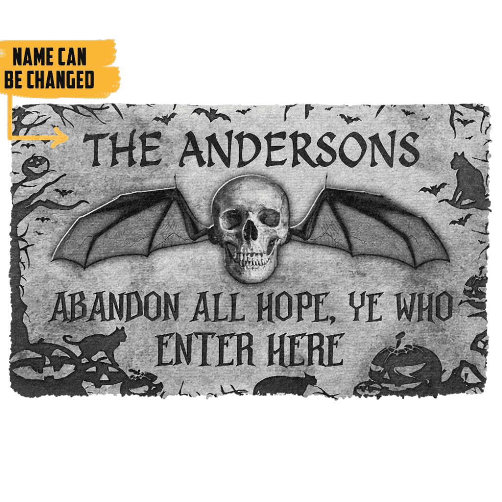 Dog Doormat 3D Skull Skeleton Goth Family Halloween Custom Name Doormat