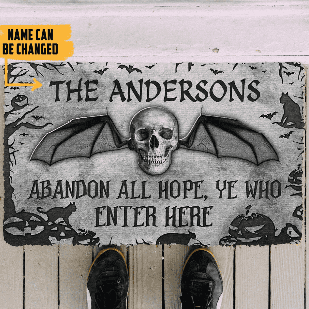 Dog Doormat 3D Skull Skeleton Goth Family Halloween Custom Name Doormat