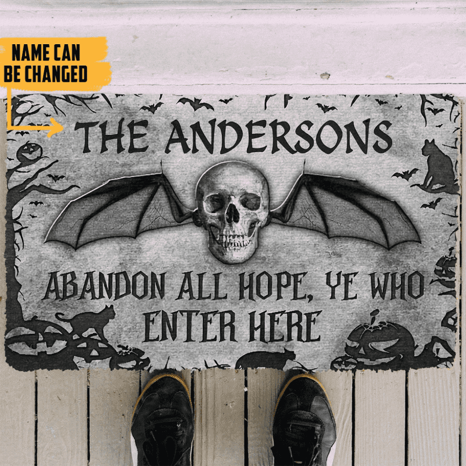 Dog Doormat 3D Skull Skeleton Goth Family Halloween Custom Name Doormat