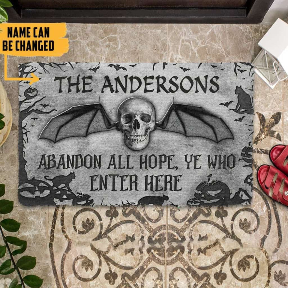 Dog Doormat 3D Skull Skeleton Goth Family Halloween Custom Name Doormat
