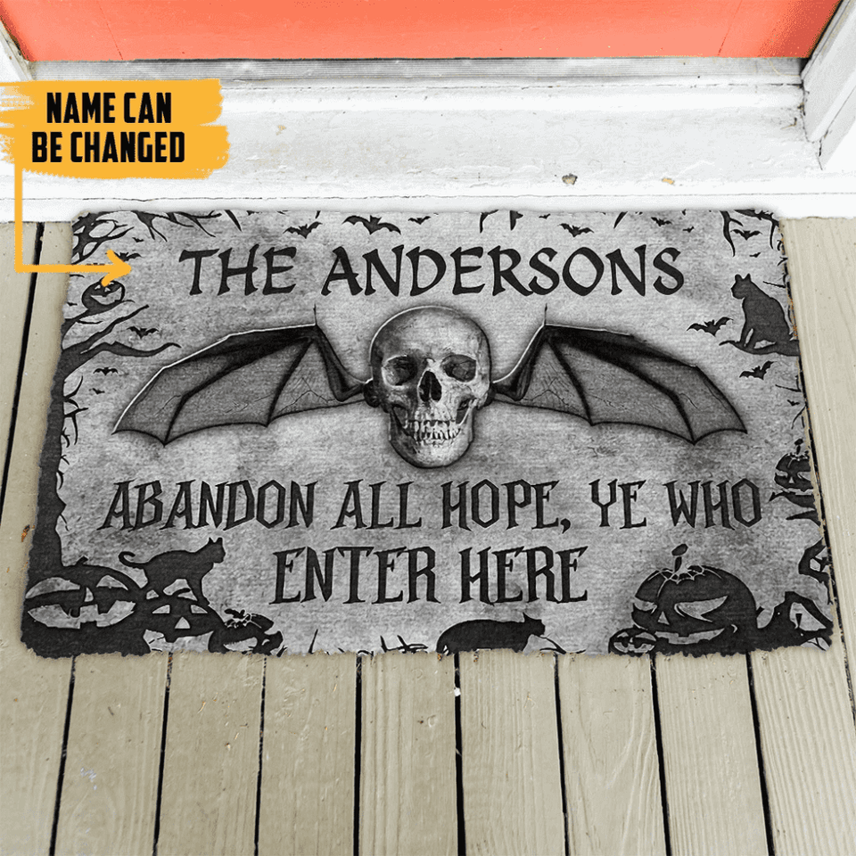 Dog Doormat 3D Skull Skeleton Goth Family Halloween Custom Name Doormat