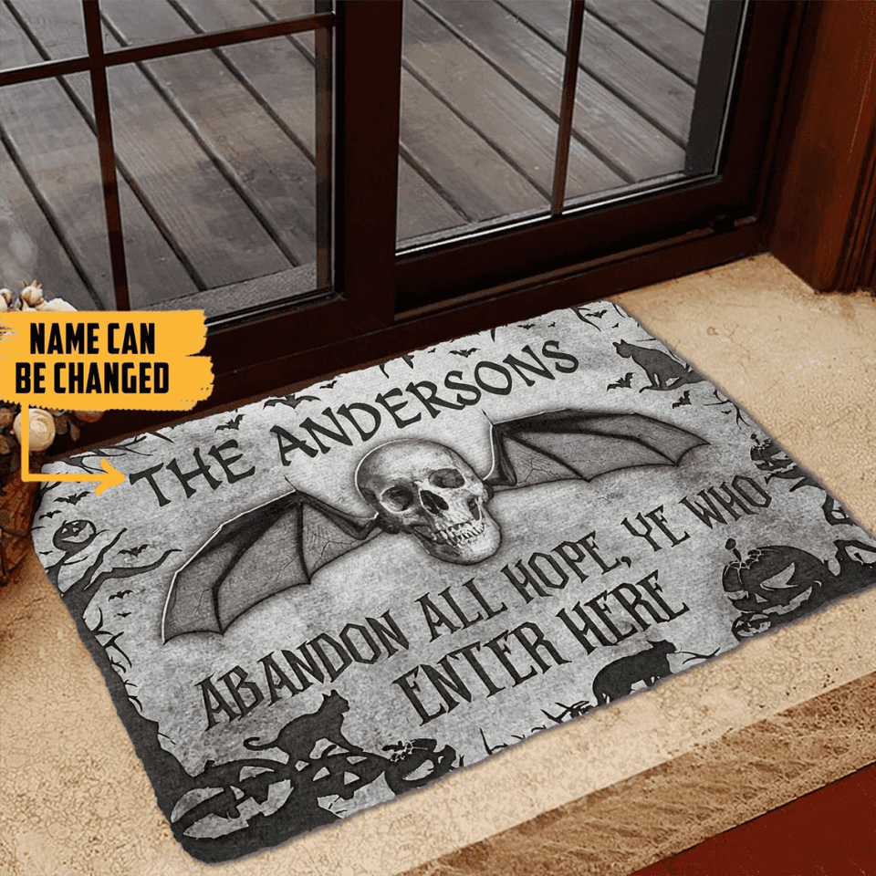 Dog Doormat 3D Skull Skeleton Goth Family Halloween Custom Name Doormat