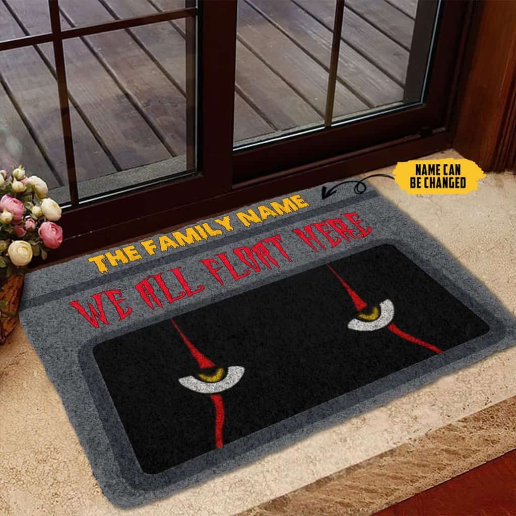 Dog Doormat 3D We All Float Here Halloween Custom Name Doormat