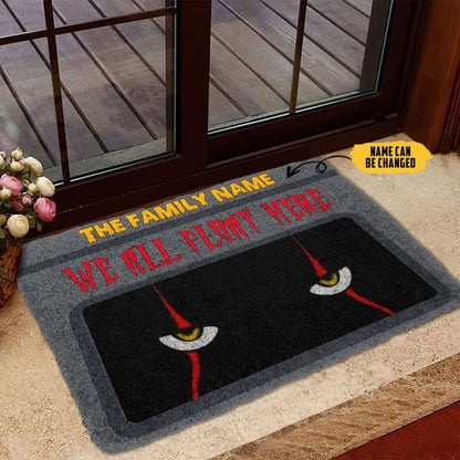 Dog Doormat 3D We All Float Here Halloween Custom Name Doormat