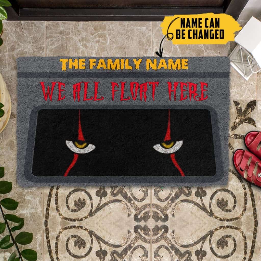 Dog Doormat 3D We All Float Here Halloween Custom Name Doormat