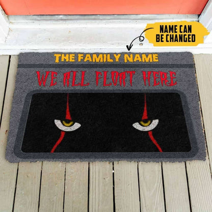 Dog Doormat 3D We All Float Here Halloween Custom Name Doormat