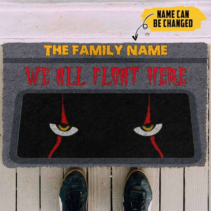 Dog Doormat 3D We All Float Here Halloween Custom Name Doormat