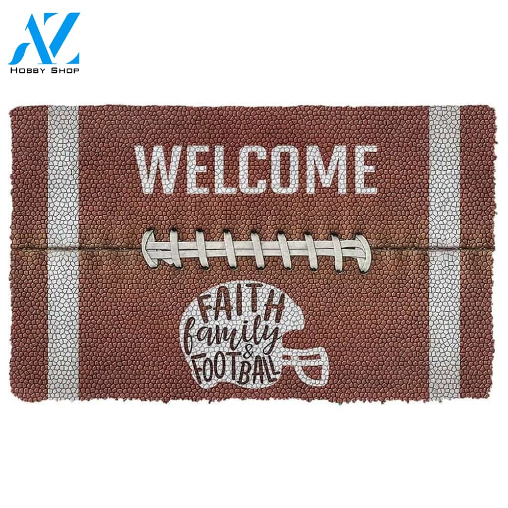 Dog Doormat 3D Welcome Faith Family Football Doormat