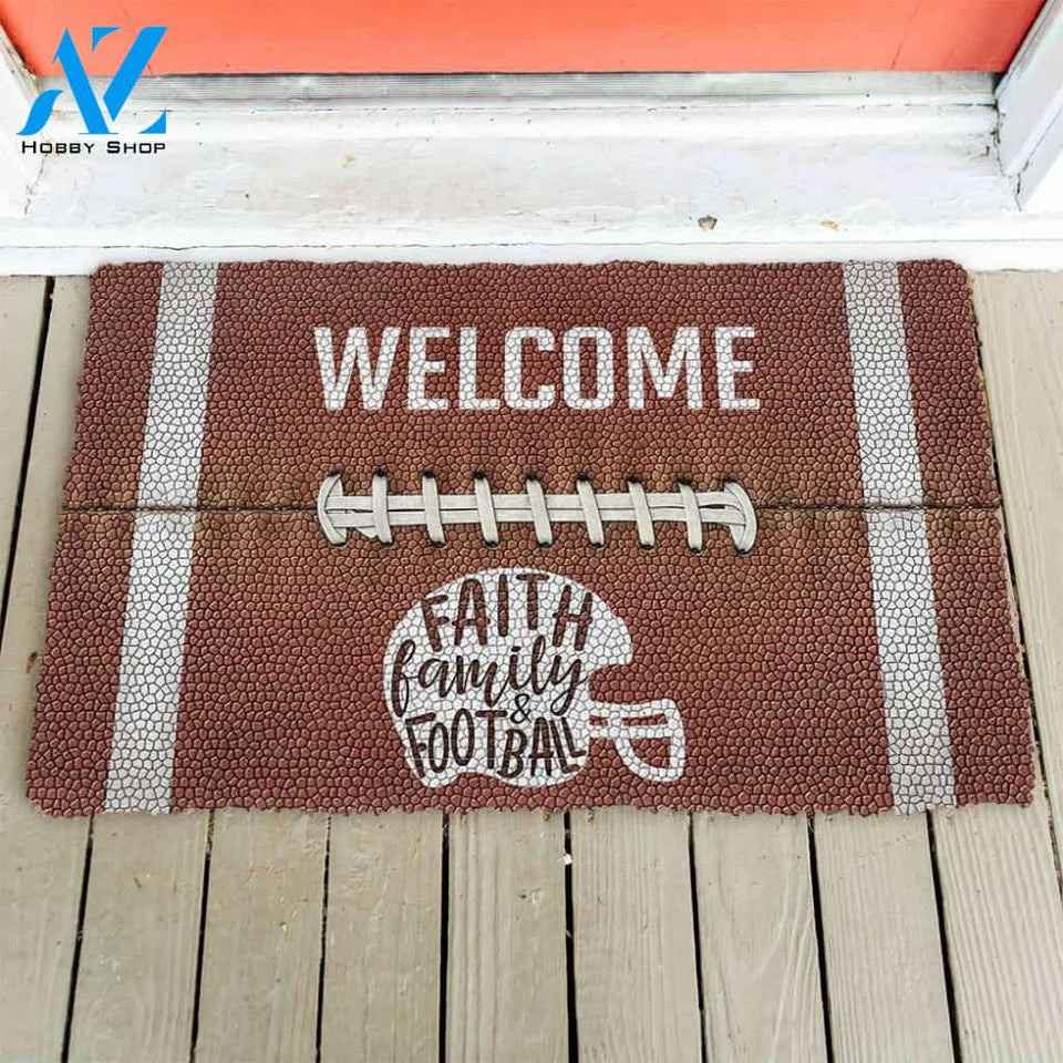 Dog Doormat 3D Welcome Faith Family Football Doormat