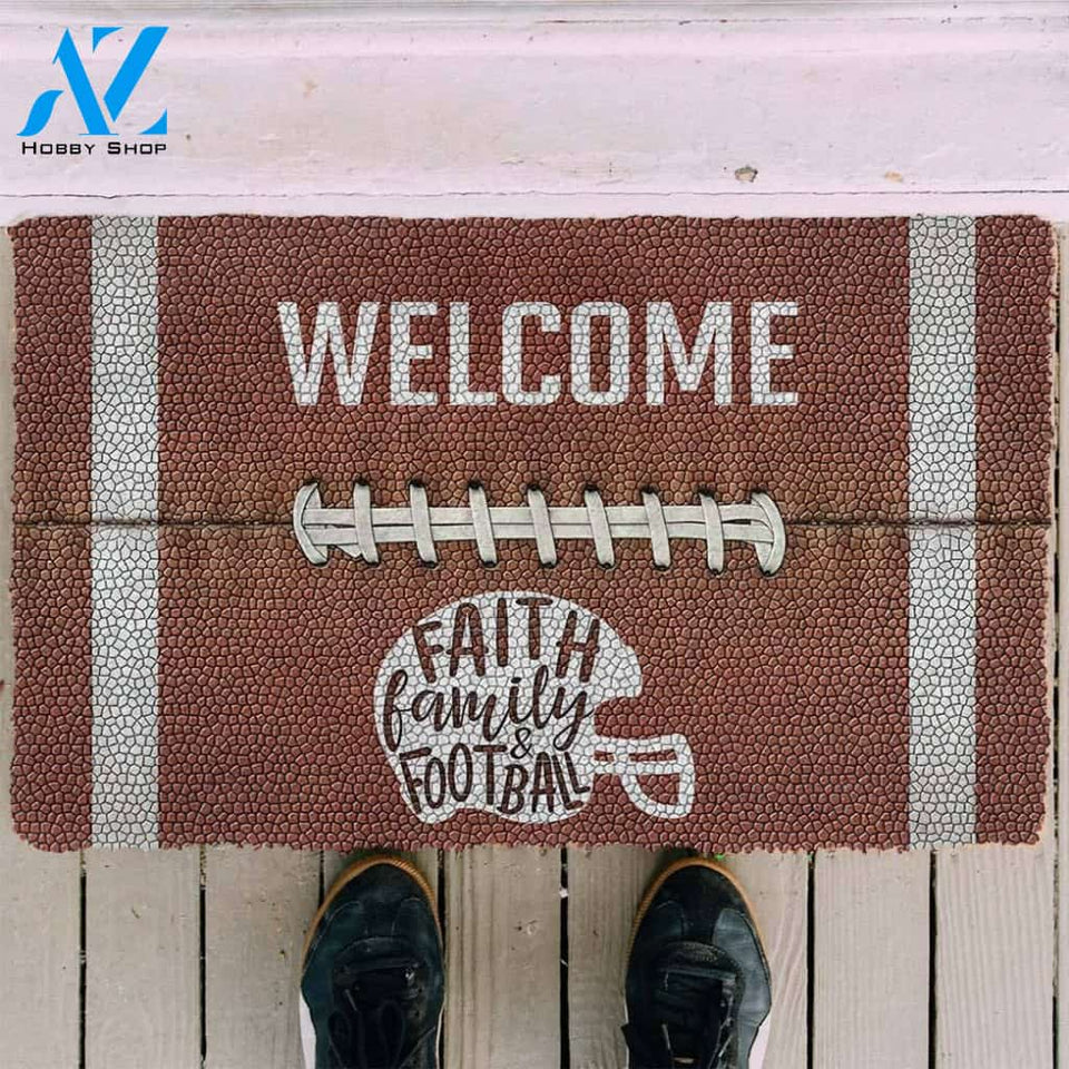 Dog Doormat 3D Welcome Faith Family Football Doormat