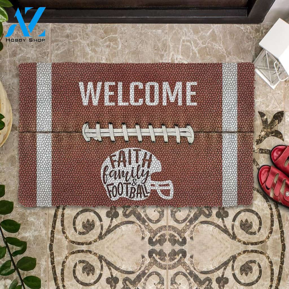 Dog Doormat 3D Welcome Faith Family Football Doormat