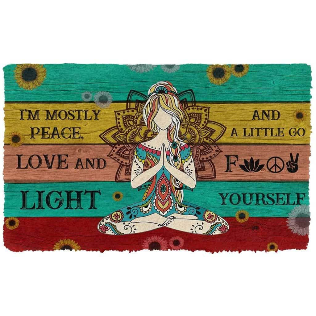 Dog Doormat 3D Yoga I Am Mostly Peace Love And Light Custom Doormat