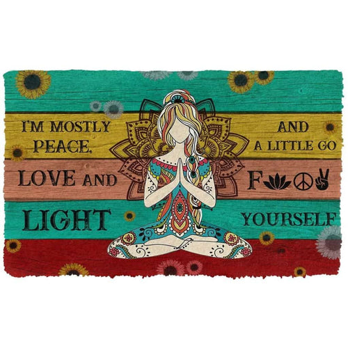Dog Doormat 3D Yoga I Am Mostly Peace Love And Light Custom Doormat