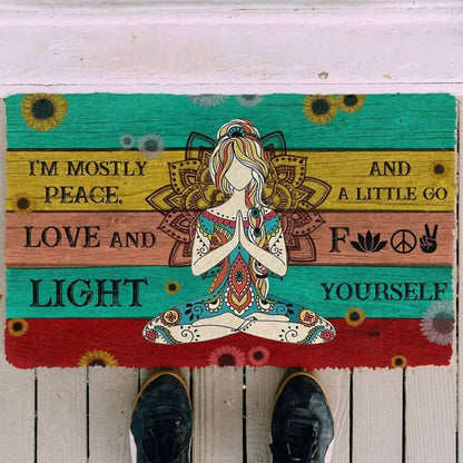 Dog Doormat 3D Yoga I Am Mostly Peace Love And Light Custom Doormat