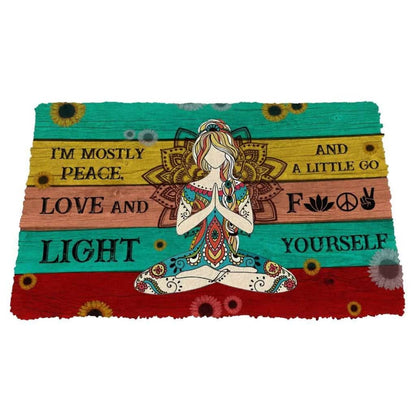 Dog Doormat 3D Yoga I Am Mostly Peace Love And Light Custom Doormat