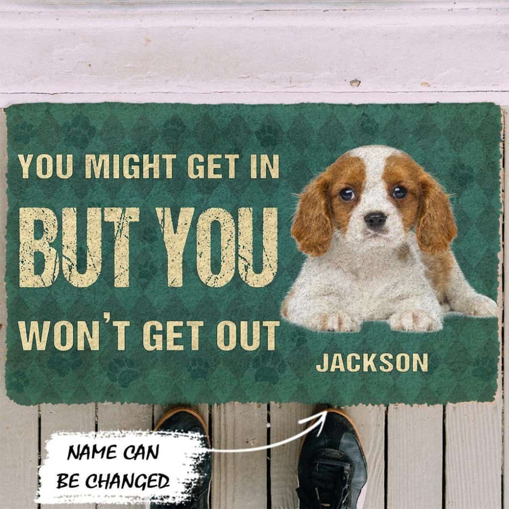 Dog Doormat 3D You Might Get In But You Wont Get Out Cavalier King Charles Spaniels Dog Doormat