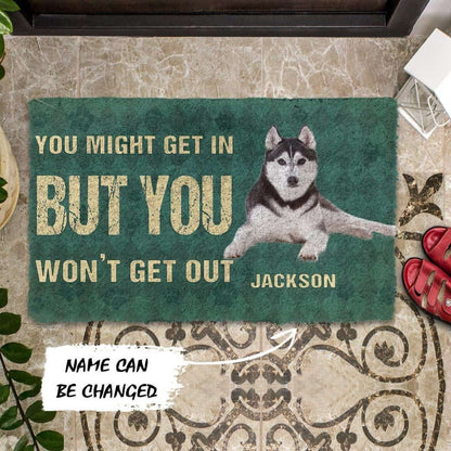 Dog Doormat 3D You Might Get In But You Wont Get Out Siberian Huskies Dog Doormat