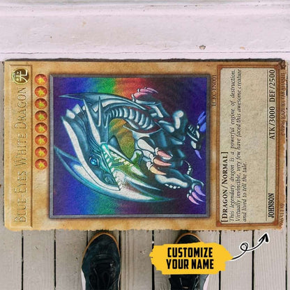 Dog Doormat 3D Yugioh Ultra Rare 1st Edition Blue Eyes White Dragon Card Custom Name Doormat