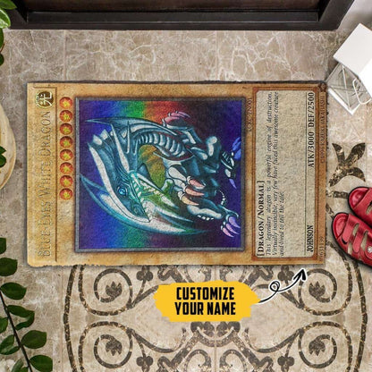 Dog Doormat 3D Yugioh Ultra Rare 1st Edition Blue Eyes White Dragon Card Custom Name Doormat