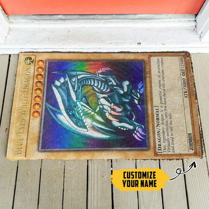 Dog Doormat 3D Yugioh Ultra Rare 1st Edition Blue Eyes White Dragon Card Custom Name Doormat