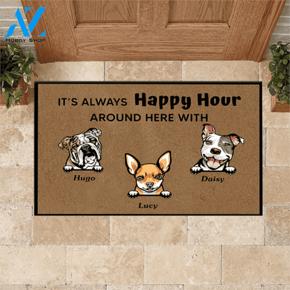 Dog Doormat Customized It's Always Happy Hour Around Here With | WELCOME MAT | HOUSE WARMING GIFT