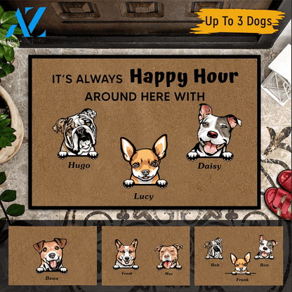 Dog Doormat Customized It's Always Happy Hour Around Here With | WELCOME MAT | HOUSE WARMING GIFT
