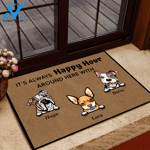Dog Doormat Customized It's Always Happy Hour Around Here With | WELCOME MAT | HOUSE WARMING GIFT
